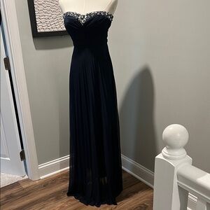 B Darlin Strapless Black Gown with Embellished Bodice